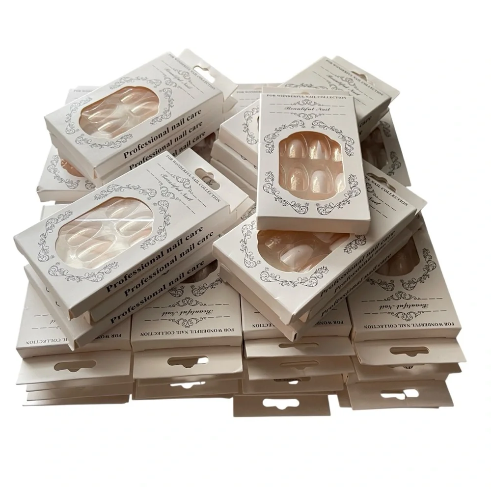 53 Boxes Nail Set 24 Piece Glitter Snowflake White Gradient False Press-On Nails - Picture 2 of 8